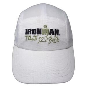 Headsweats 5 Panel Hat White Black Ironman 70.3 Boise One Size Slideback Mesh
